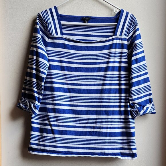 Talbots Blue/White Striped Square Neck Shirt Size X - Picture 6 of 15
